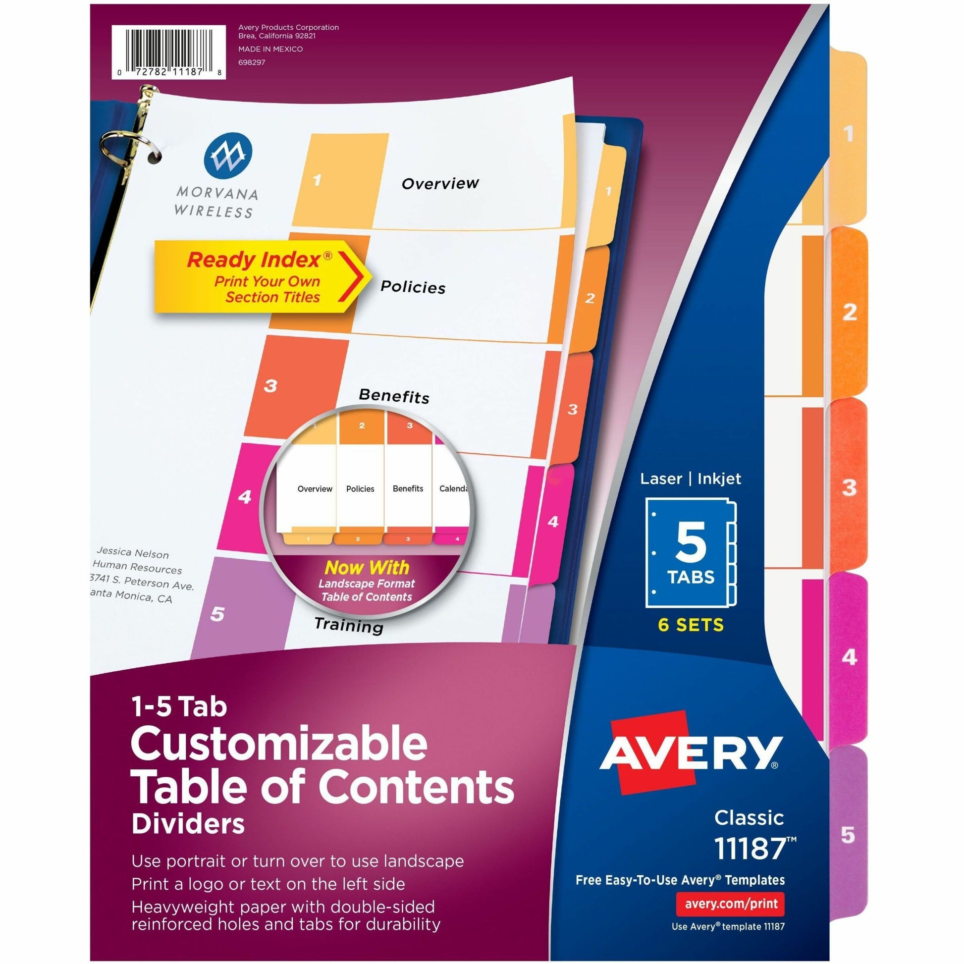 Avery® Ready Index® Table of Content Dividersfor Laser and Inkjet Printers, 5 tabs, 6 sets