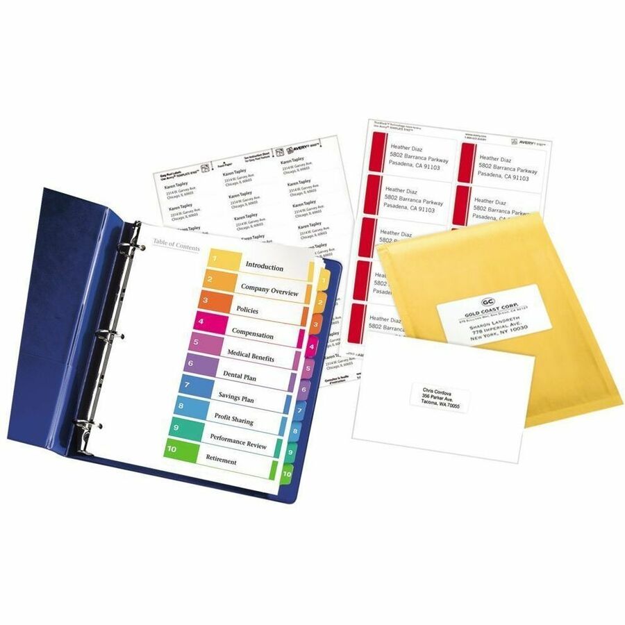 Avery Ready Index® Table of Content Dividers 10 Tabs, for Laser and Inkjet Printers - 11188