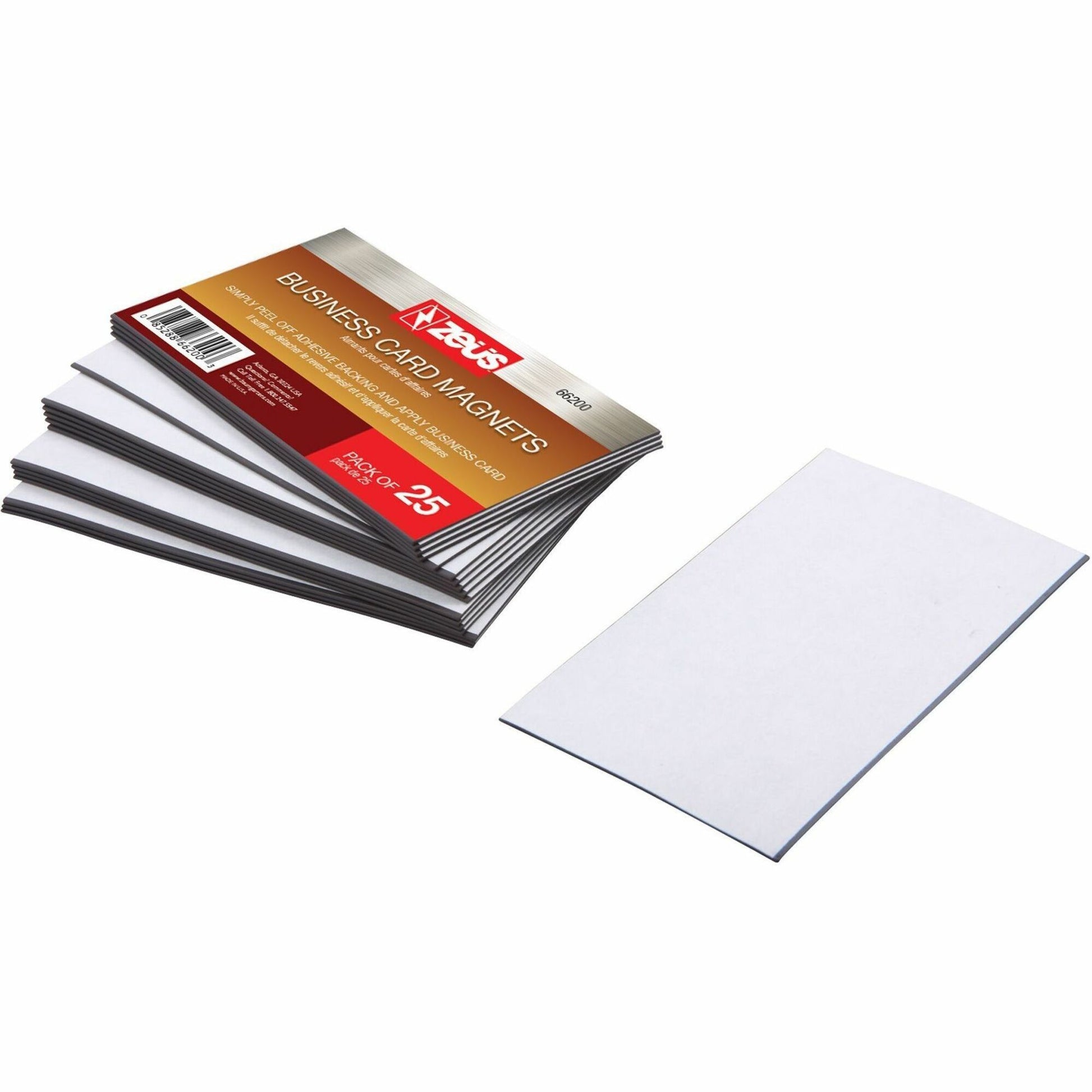 Zeus Adhesive Backed Business Card Magnets 3 1/2" x 2" 25 Pack White