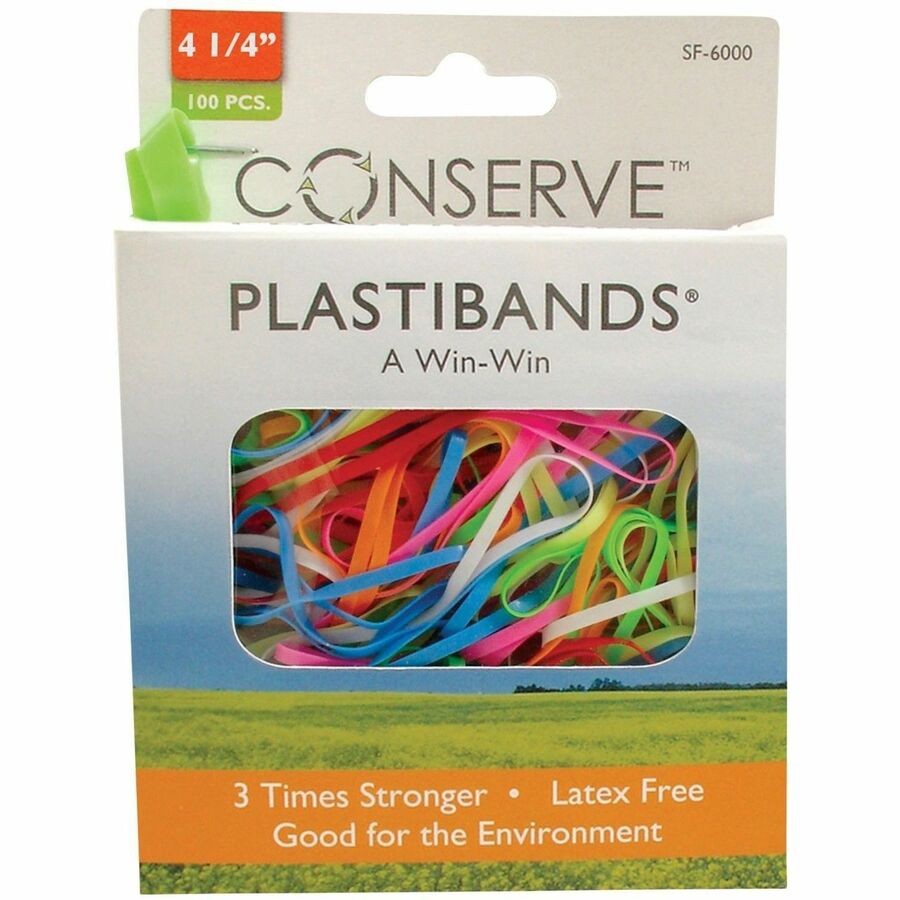 Conserve PlastiBands 4 1/4" 100 Pack ASSORTED Colors (SF-6000) - SF-6000