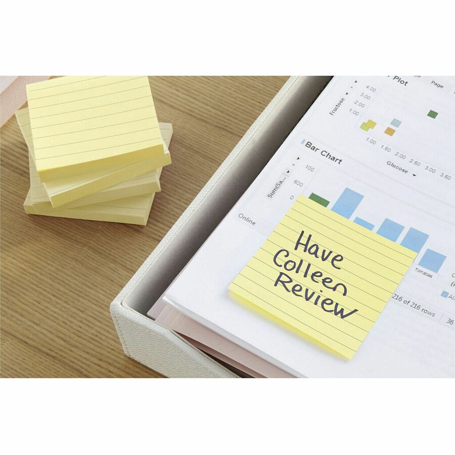 Post-it® Original Lined Notes, Canary Yellow, 3" x 5" , 100 Sheets/Pad, 12 Pads/PK - 635
