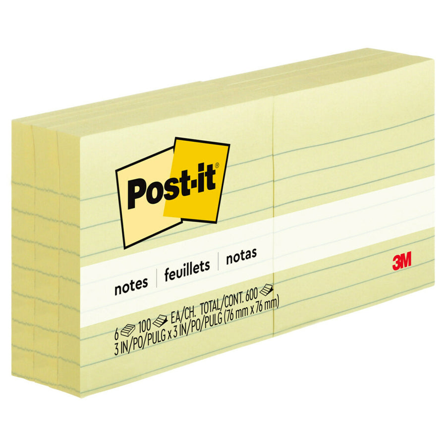 Post-it® Lined Notes - 600 x Canary Yellow 3x3