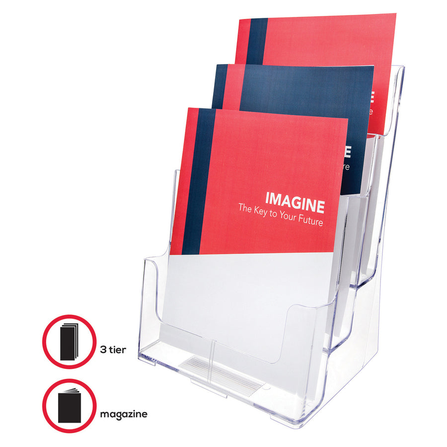 LIT HLDR MAGAZINE 3-TIER*CLEAR