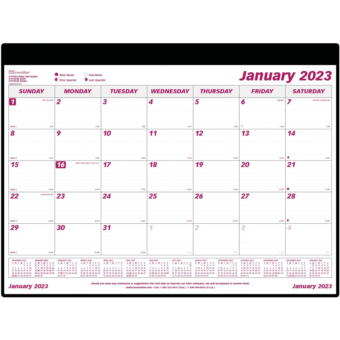Brownline Refillable Monthly Desk/Wall Calendar Pad