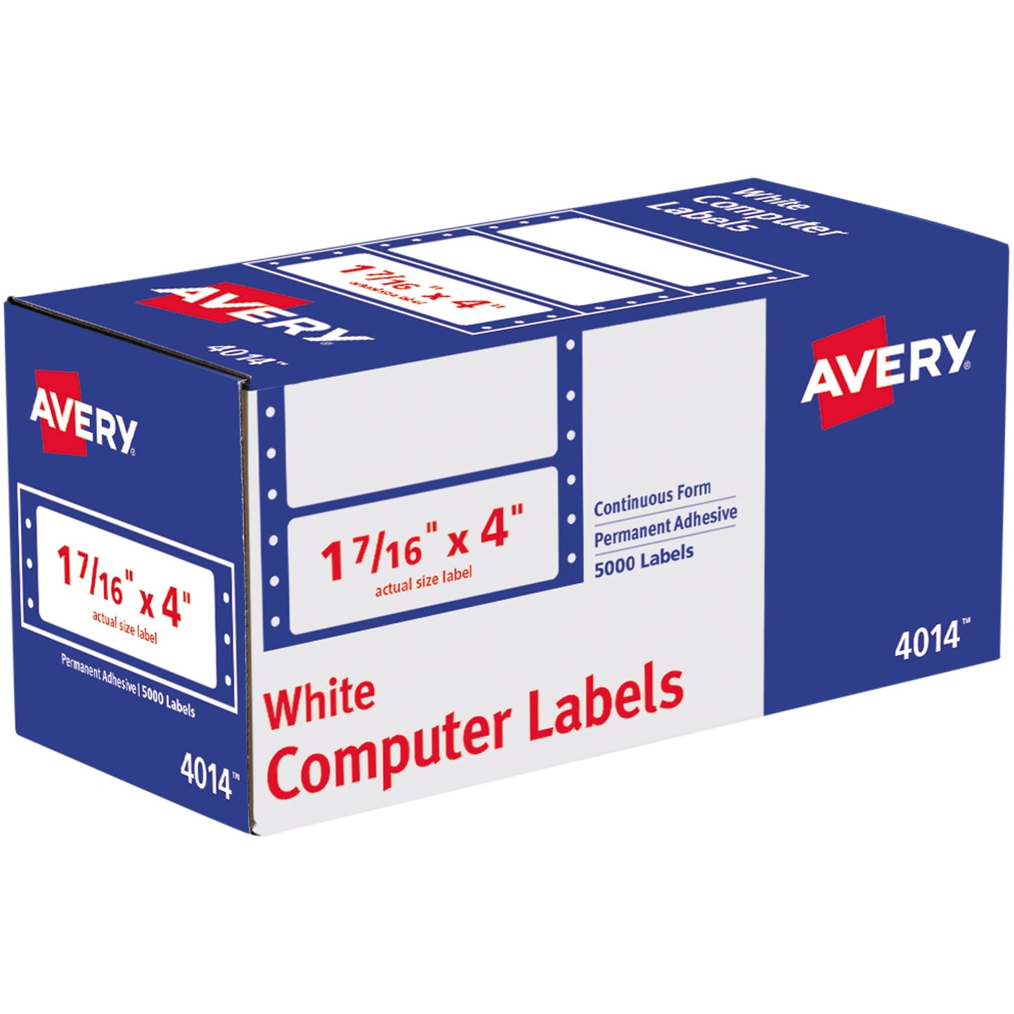 Avery® Continuous Form Computer Labels, Permanent Adhesive, 4" x 1-7/16" , 5,000 Labels (4014)