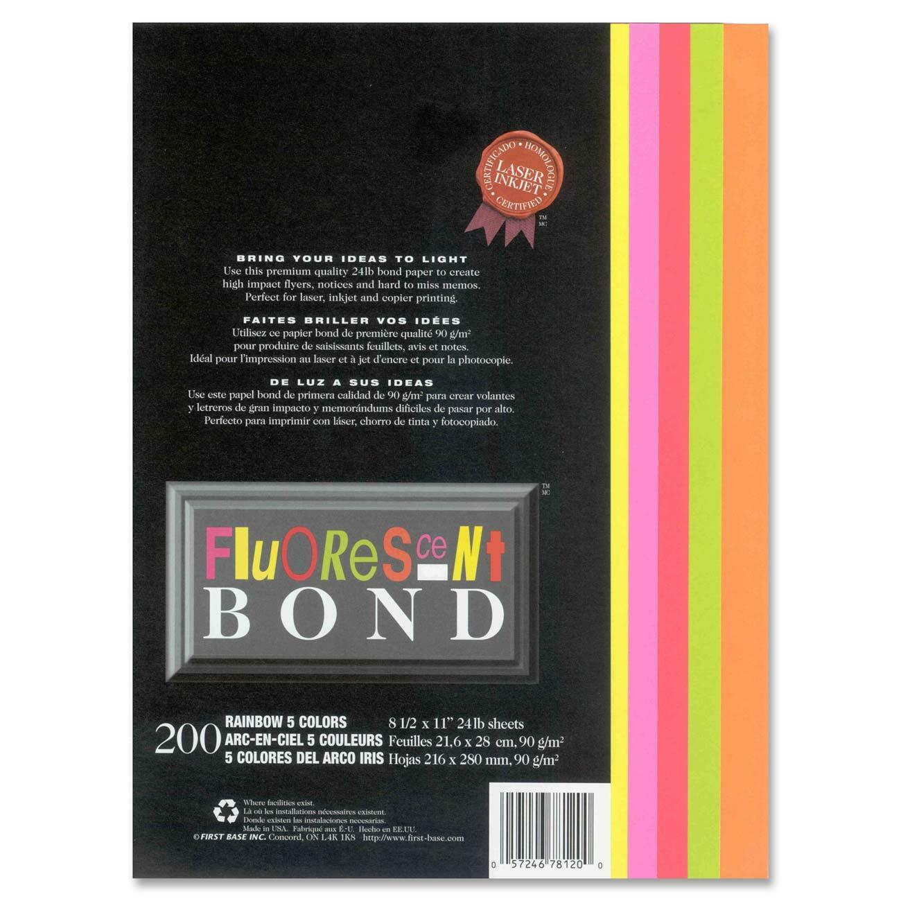 First Base Fluorescent Bond Laser Laser Paper - Pink, Yellow, Red, Green, Orange - Recycled