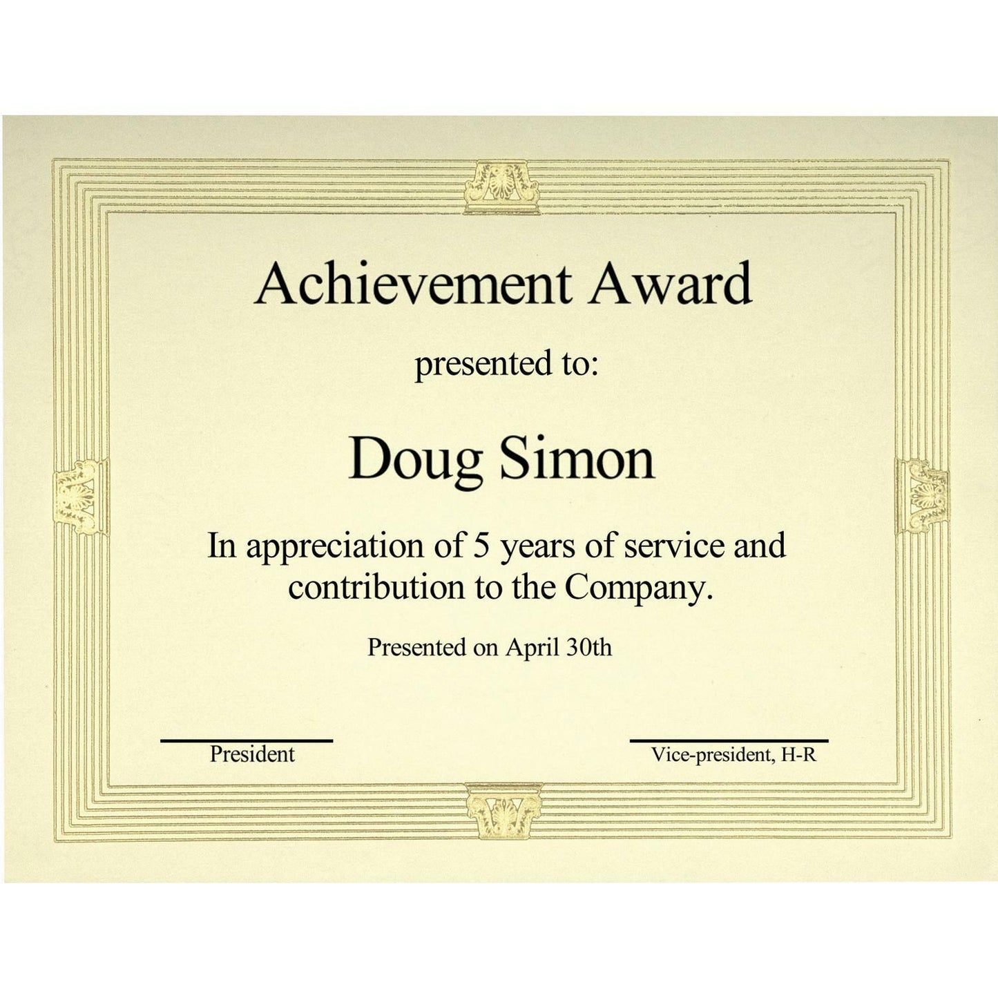 First Base Capital Gold Foil/Linen Certificate