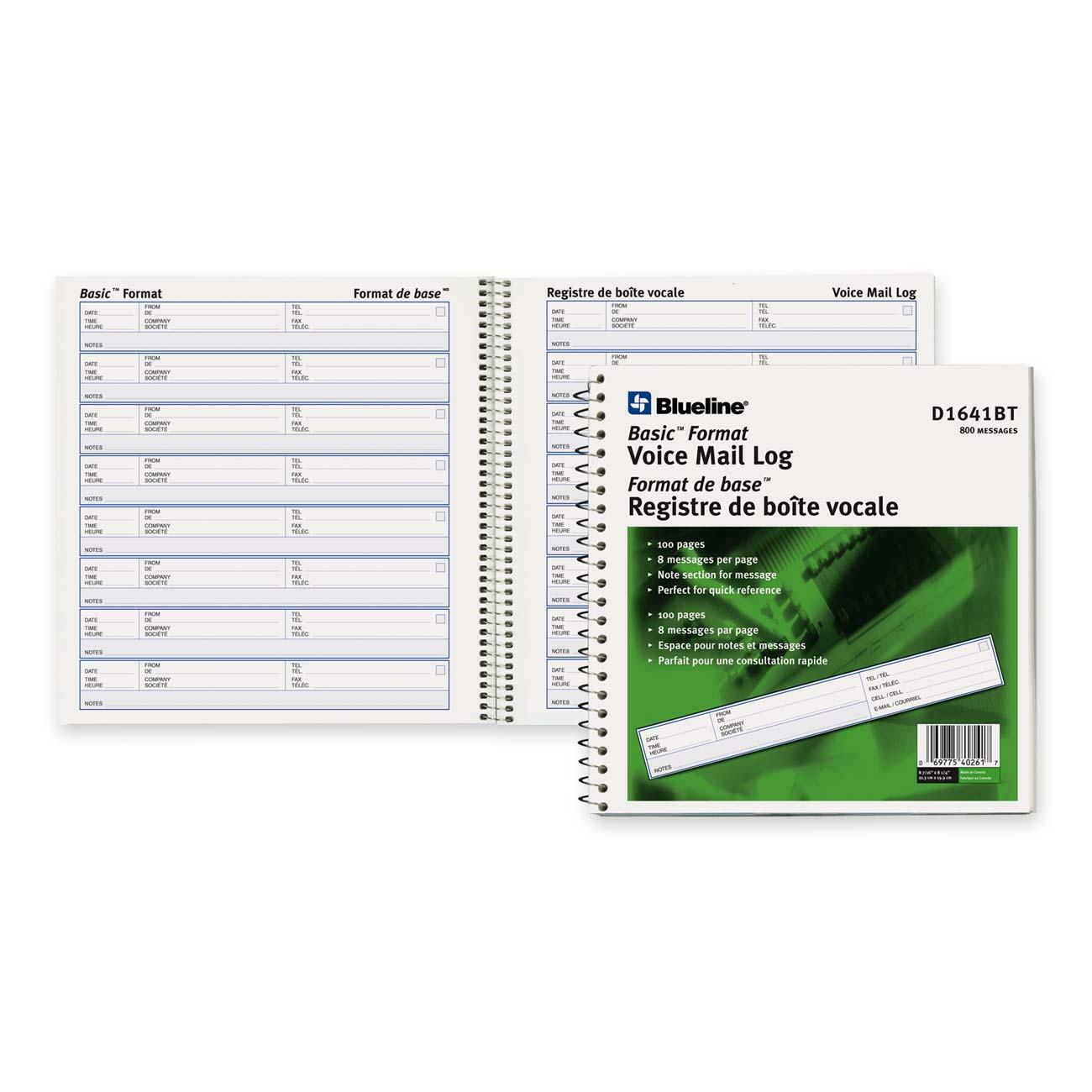 Blueline Bilingual Voicemail Log Book