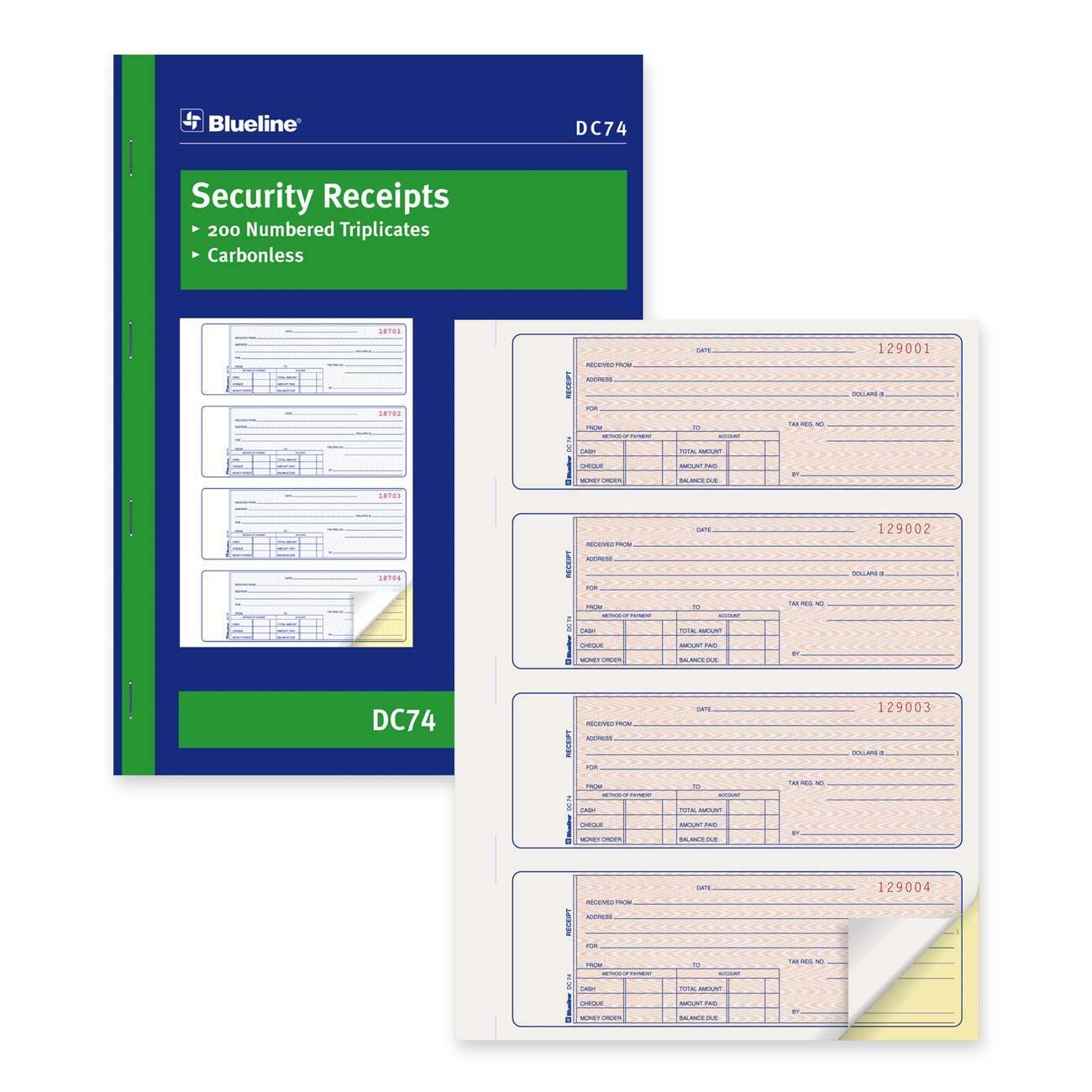 Blueline Security Receipt Forms Book