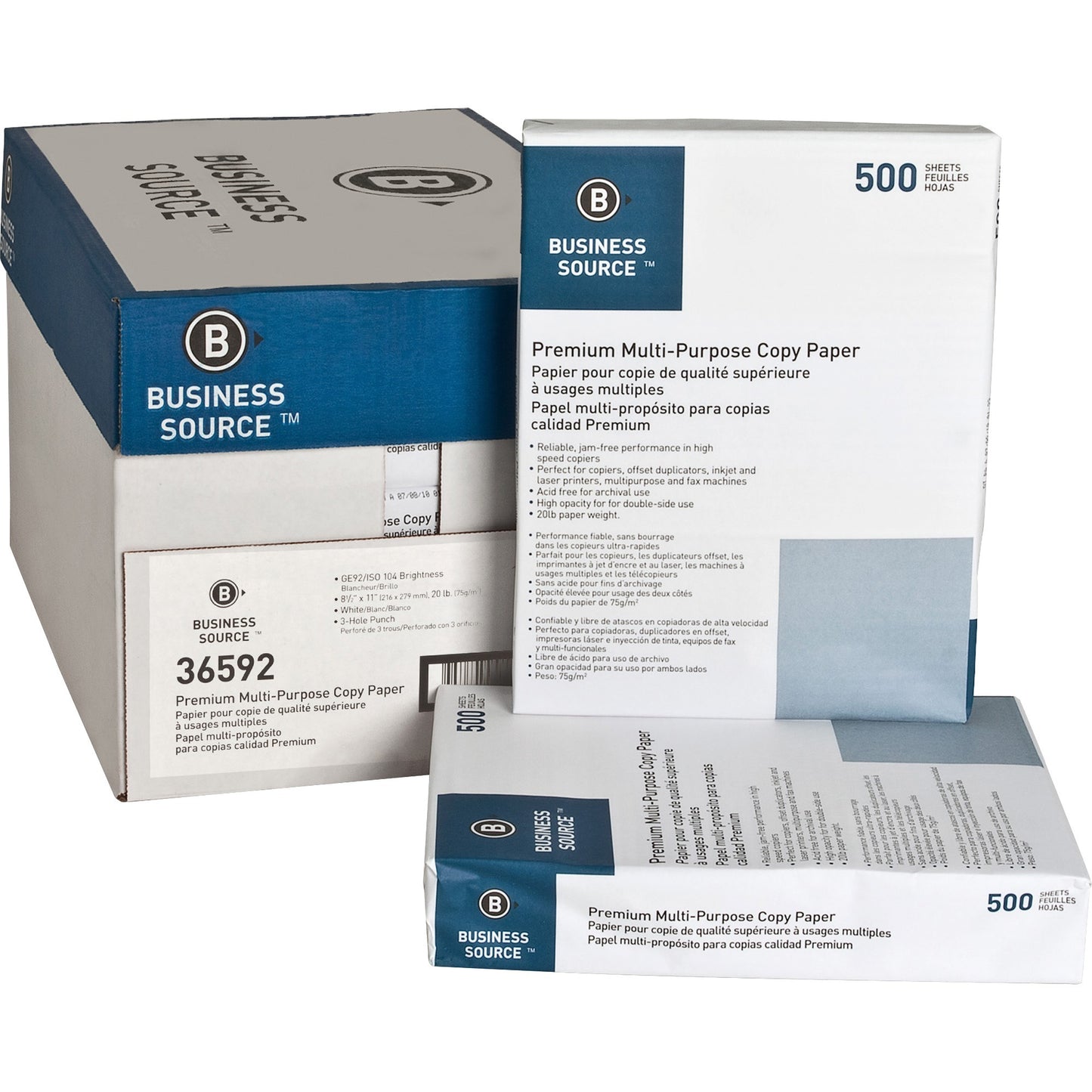 Business Source 3-Hole Punched Inkjet, Laser Copy & Multipurpose Paper - White