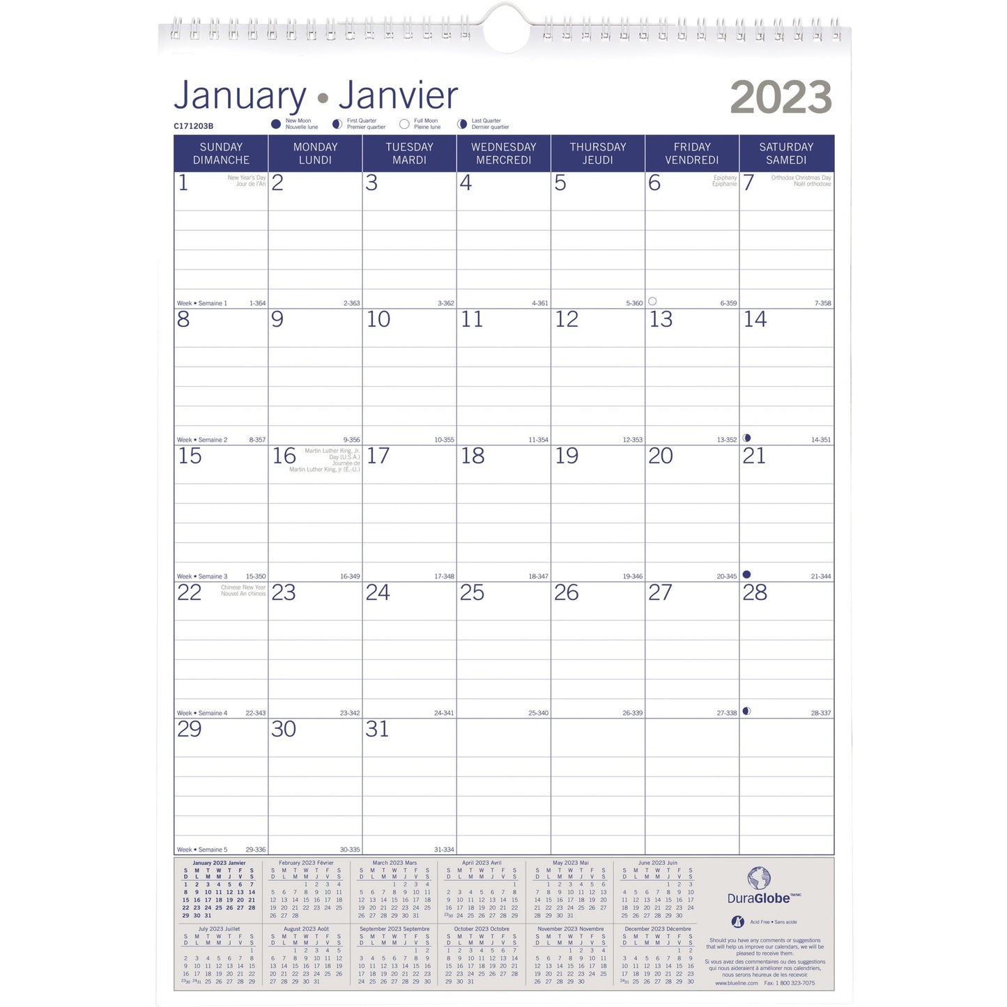 Blueline Blueline DuraGlobe Monthly Wall Calendar