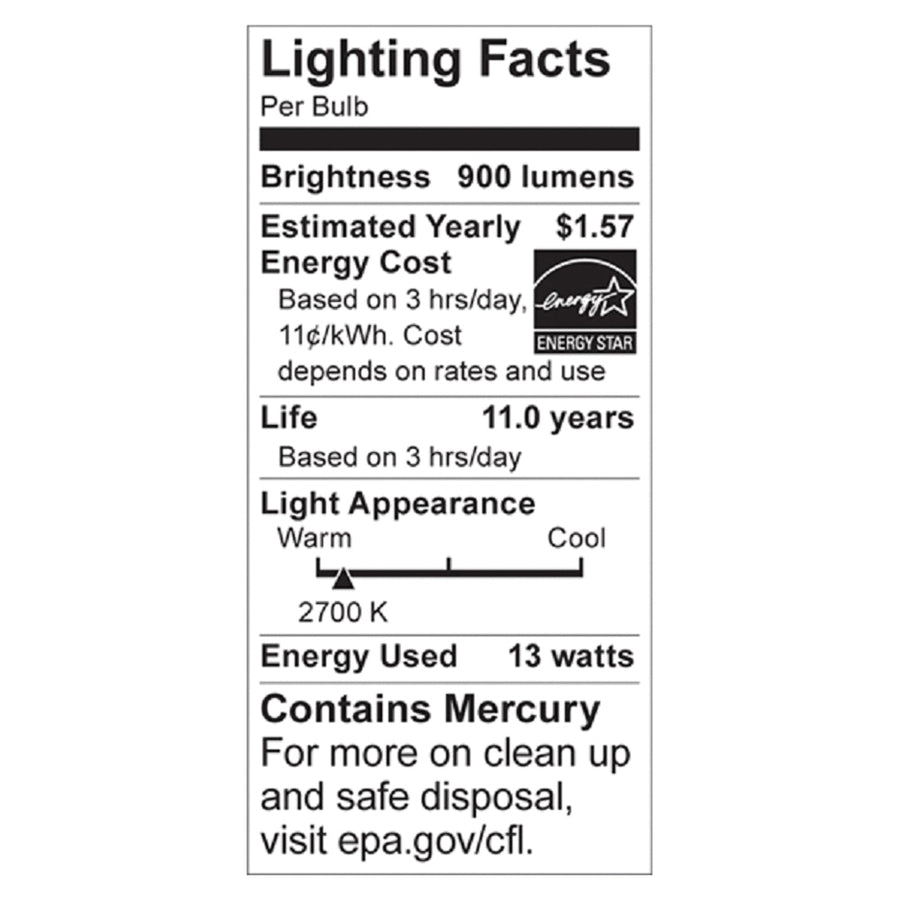BULB CFL T2, 2700K, 13W *4/BX