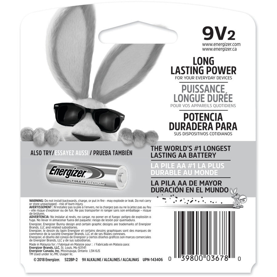 BATTERY, ALKLN 9 VOLT * 2/PK