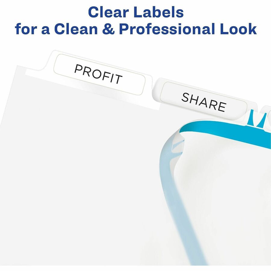 Avery&reg; Print & Apply Clear Label Dividerswith Index Maker&reg; Easy Apply™ Labels for Laser and Inkjet Printers, 5 tabs, 25 sets - 11446