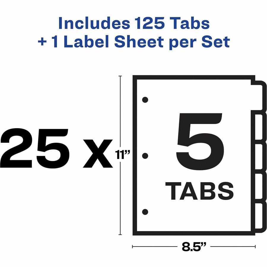 Avery&reg; Print & Apply Clear Label Dividerswith Index Maker&reg; Easy Apply™ Labels for Laser and Inkjet Printers, 5 tabs, 25 sets - 11446