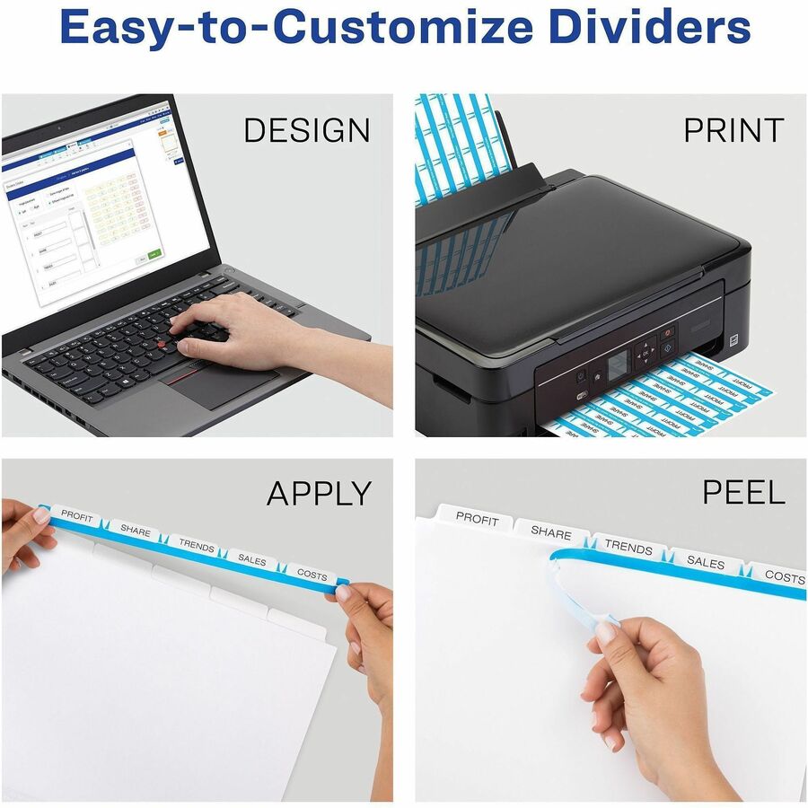 Avery&reg; Print & Apply Clear Label Dividerswith Index Maker&reg; Easy Apply™ Labels for Laser and Inkjet Printers, 5 tabs, 25 sets - 11446