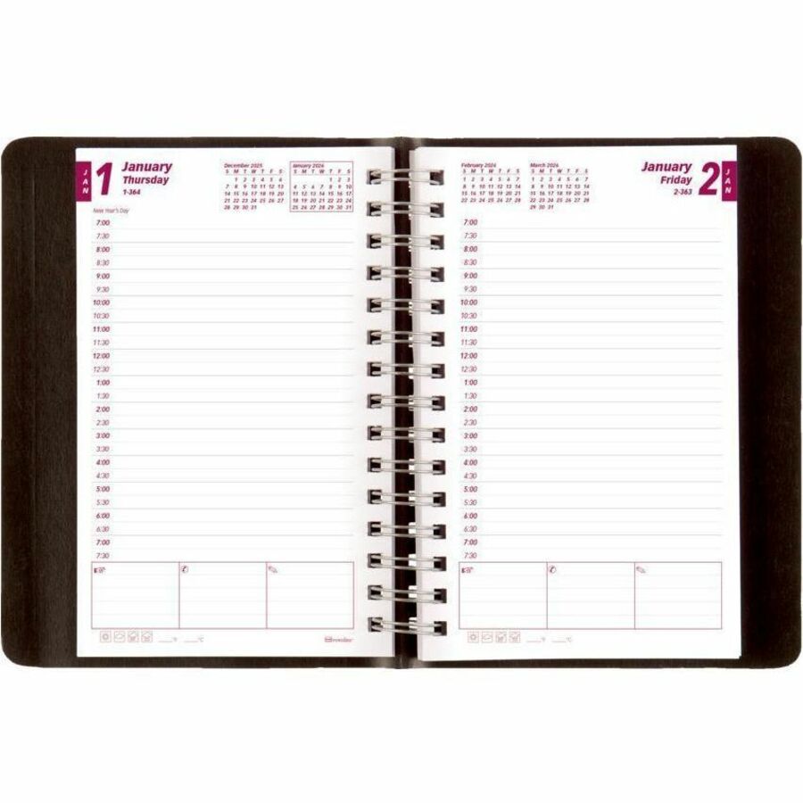 Blueline PlannerPlus Daily Planner, 8" x 5" , English, Black - CB634WNBLK