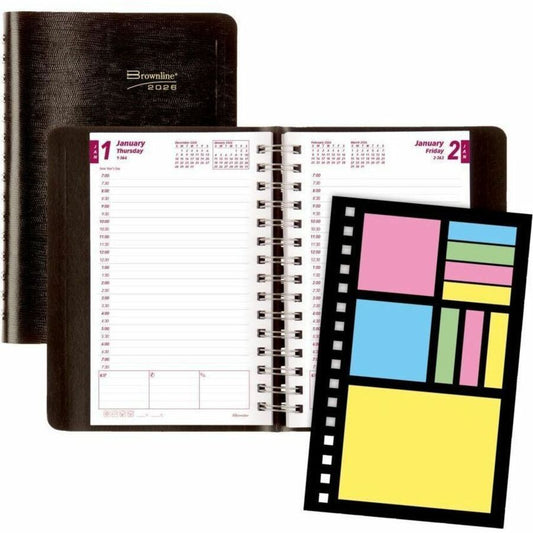 Blueline PlannerPlus Daily Planner, 8" x 5" , English, Black