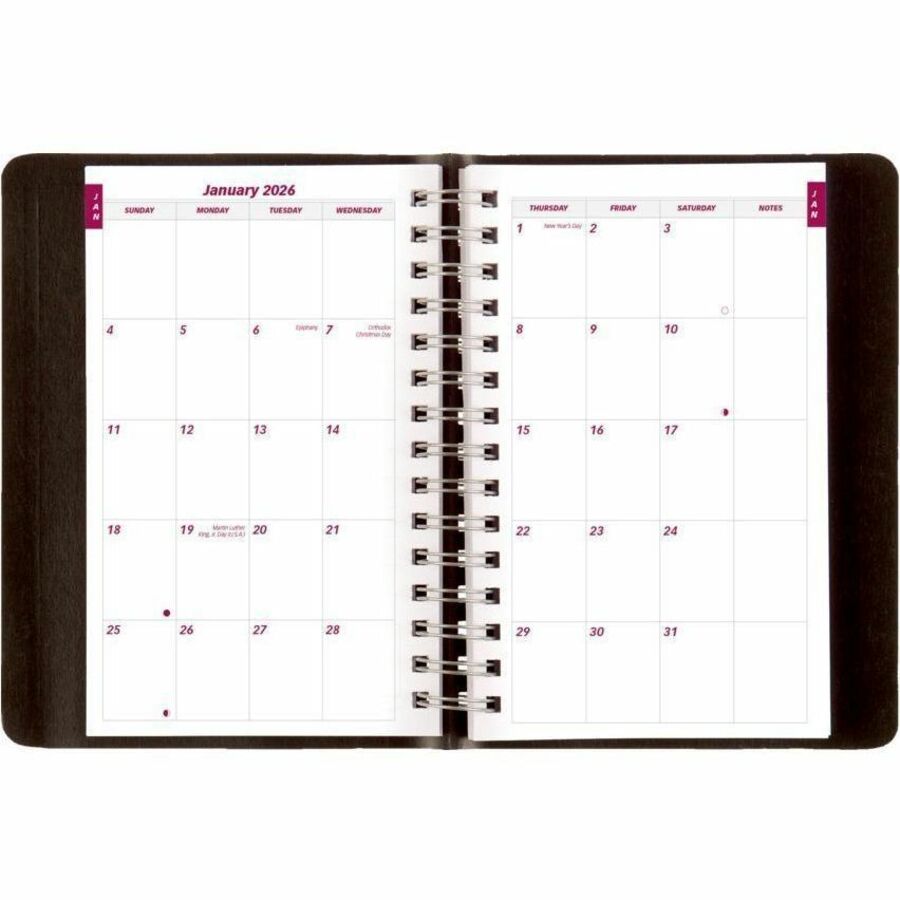 Blueline PlannerPlus Daily Planner, 8" x 5" , English, Black - CB634WNBLK