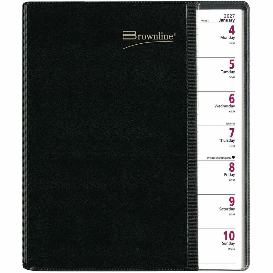 Brownline 2026 Pre-Vu 12-Month Weekly Planner - January to December - 11" x 8-1/2" - Black - English - CB925BLK