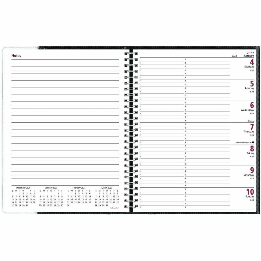 Brownline 2026 Pre-Vu 12-Month Weekly Planner - January to December - 11" x 8-1/2" - Black - English - CB925BLK