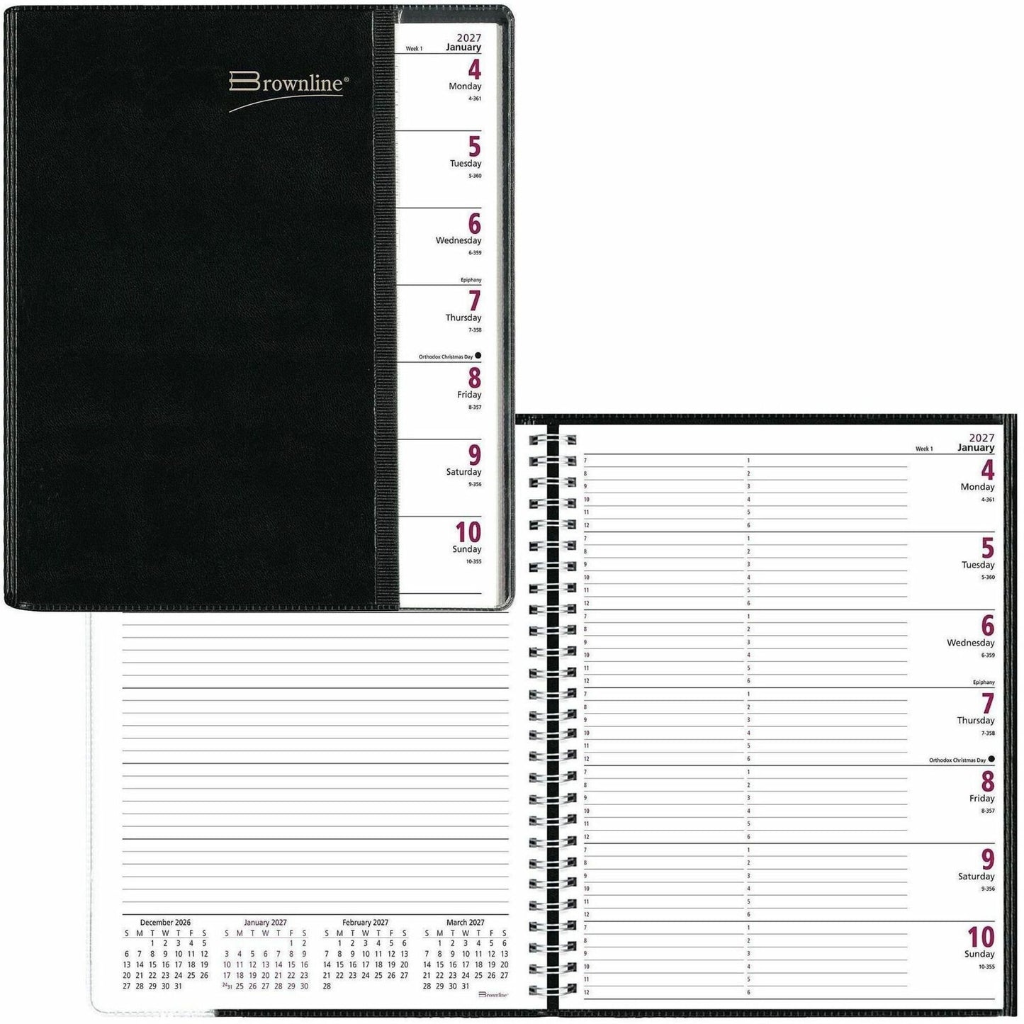 Brownline 2026 Pre-Vu 12-Month Weekly Planner - January to December - 11" x 8-1/2" - Black - English
