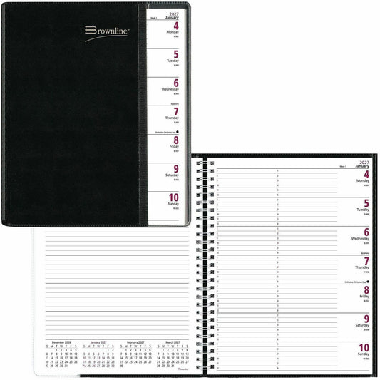 Brownline 2026 Pre-Vu 12-Month Weekly Planner - January to December - 11" x 8-1/2" - Black - English