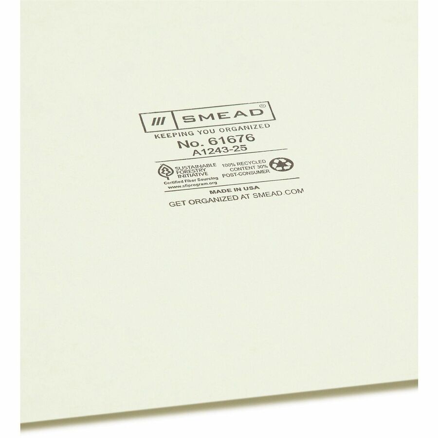 Smead 100% Recycled Filing Guides with Vertical Extra-Wide Blank Tab - 61676