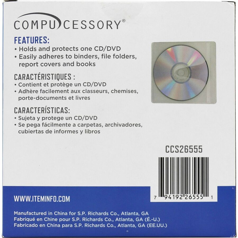 Compucessory Self-Adhesive Poly CD/DVD Holders - 26555