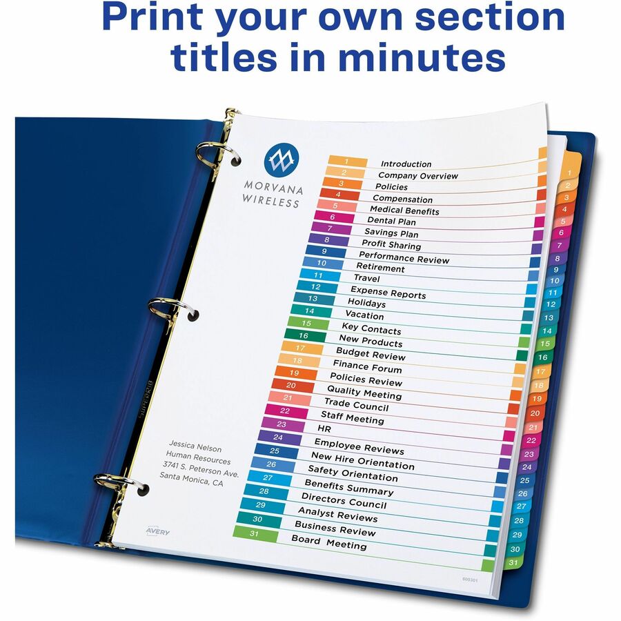 Avery&reg; Ready Index&reg; Table of Content Dividers for Laser and Inkjet Printers, 1-31 - 11129