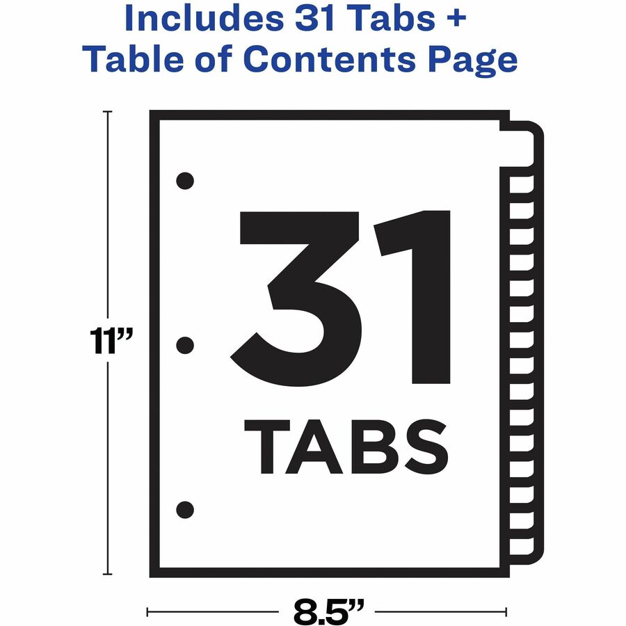 Avery&reg; Ready Index&reg; Table of Content Dividers for Laser and Inkjet Printers, 1-31 - 11129