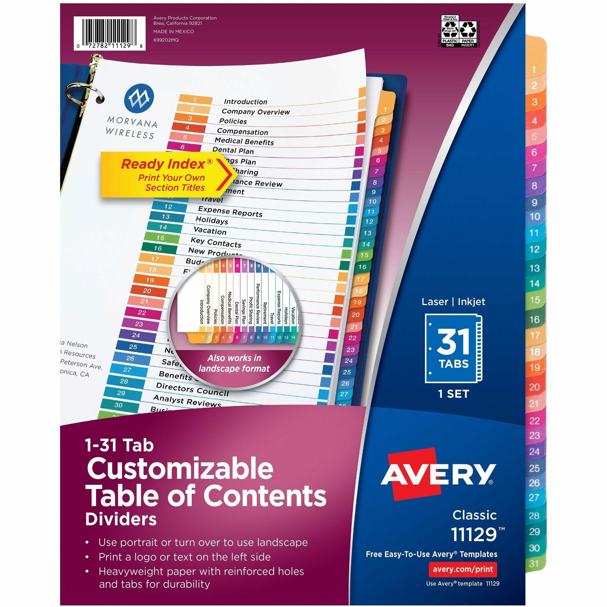 Avery&reg; Ready Index&reg; Table of Content Dividers for Laser and Inkjet Printers, 1-31