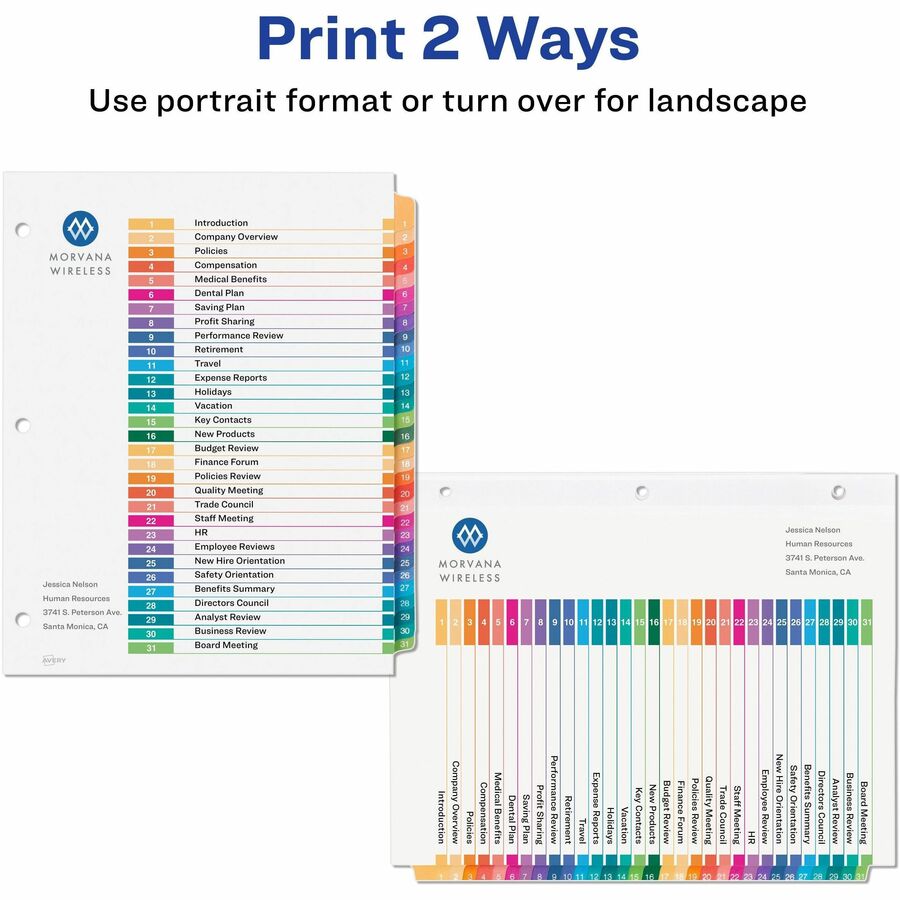 Avery&reg; Ready Index&reg; Table of Content Dividers for Laser and Inkjet Printers, 1-31 - 11129