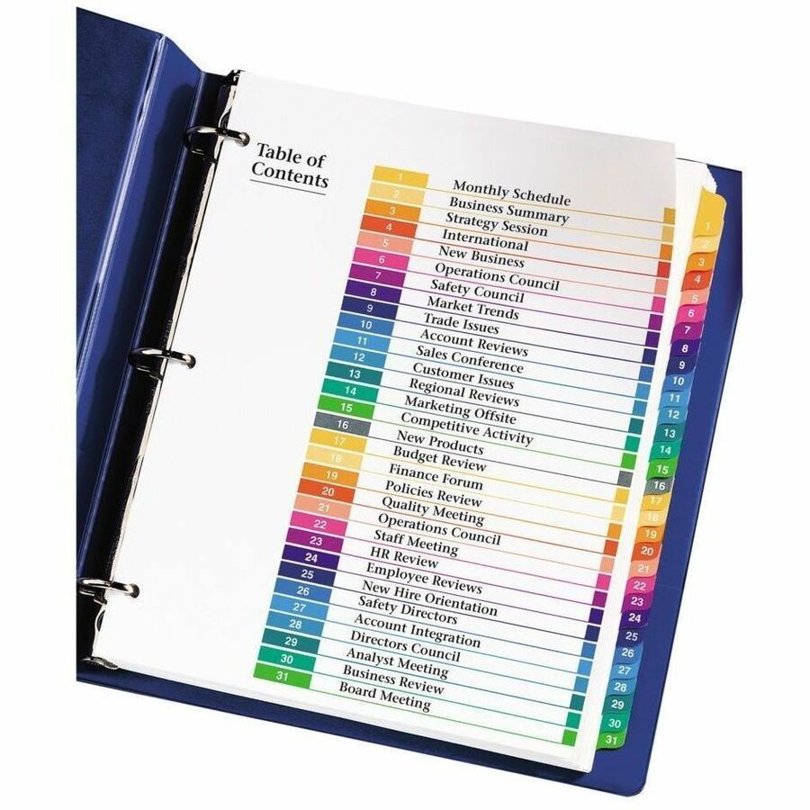 Avery Ready Index&reg; Table of Contents Dividers Tabs 1 - 31, for Laser and Inkjet Printers - 11129
