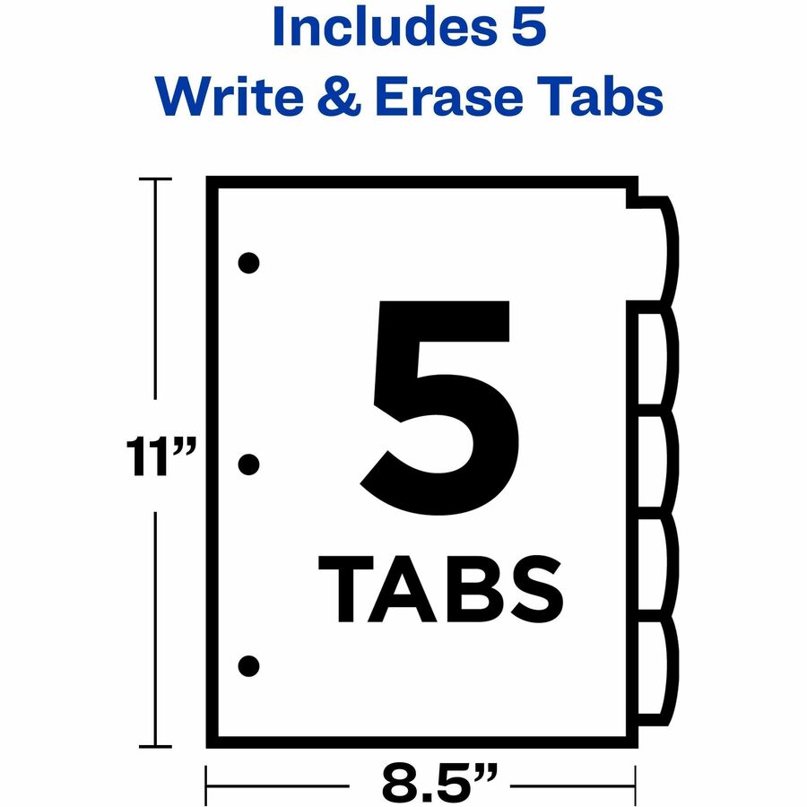 Avery&reg; Big Tab&trade; Write & Erase Plastic Dividers, 5 tabs, 1 set - 16170