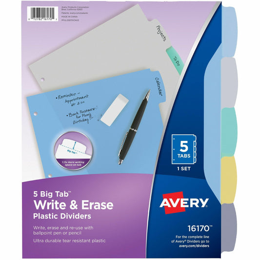 Avery&reg; Big Tab&trade; Write & Erase Plastic Dividers, 5 tabs, 1 set