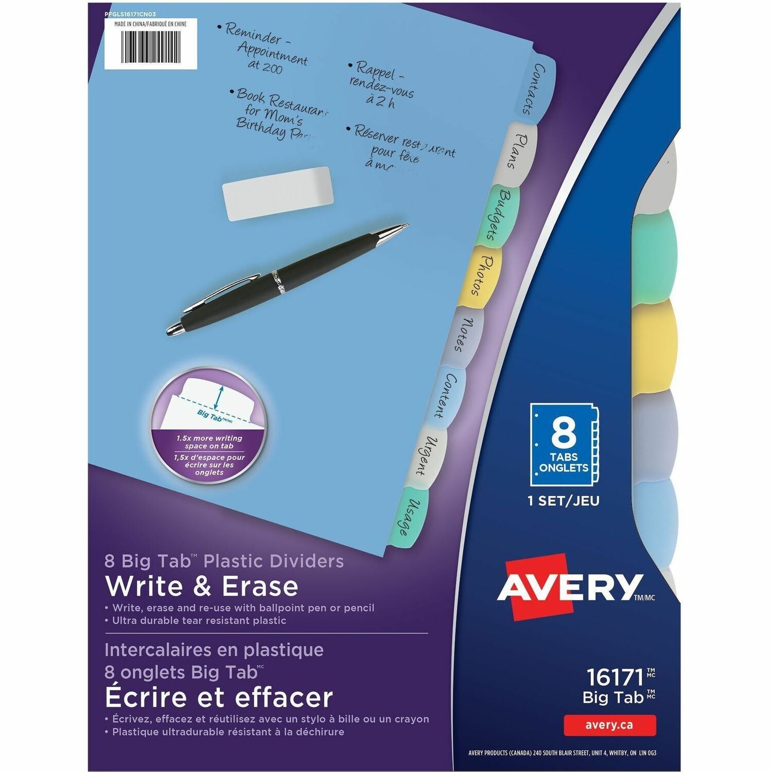 Avery&reg; Big Tab&trade; Write & Erase Plastic Dividers, 8 tabs, 1 set