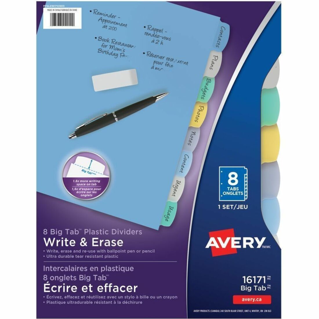 Avery Big Tab™ Write & Erase Plastic Dividers 8 tabs
