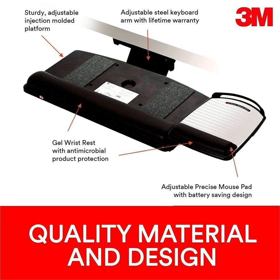 3M Sit/Stand Easy Keyboard Tray Platform Gel Wrists Precise Mouse Pad - AKT180LE