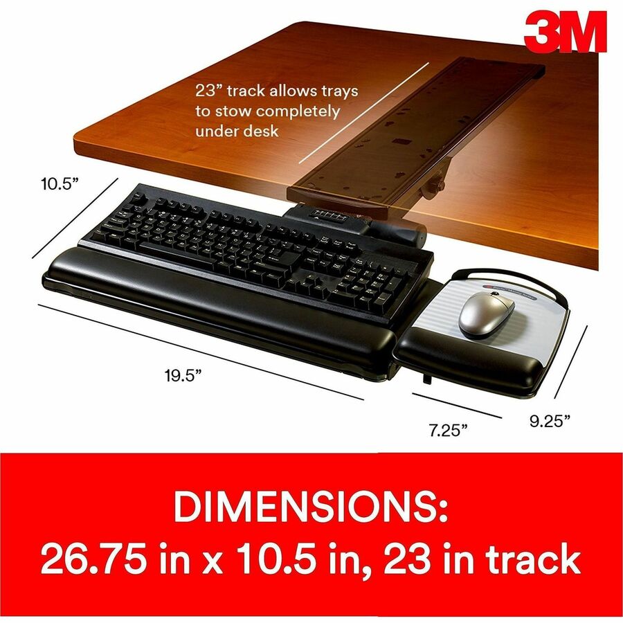 3M Sit/Stand Easy Keyboard Tray Platform Gel Wrists Precise Mouse Pad - AKT180LE
