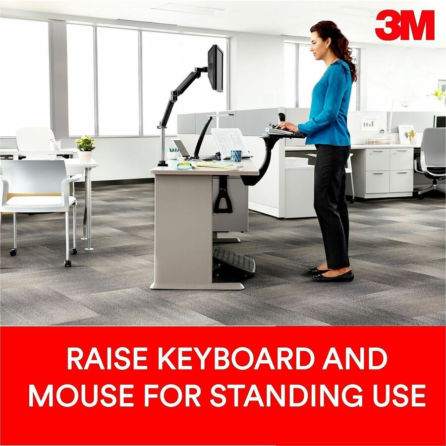 3M Sit/Stand Easy Keyboard Tray Platform Gel Wrists Precise Mouse Pad - AKT180LE