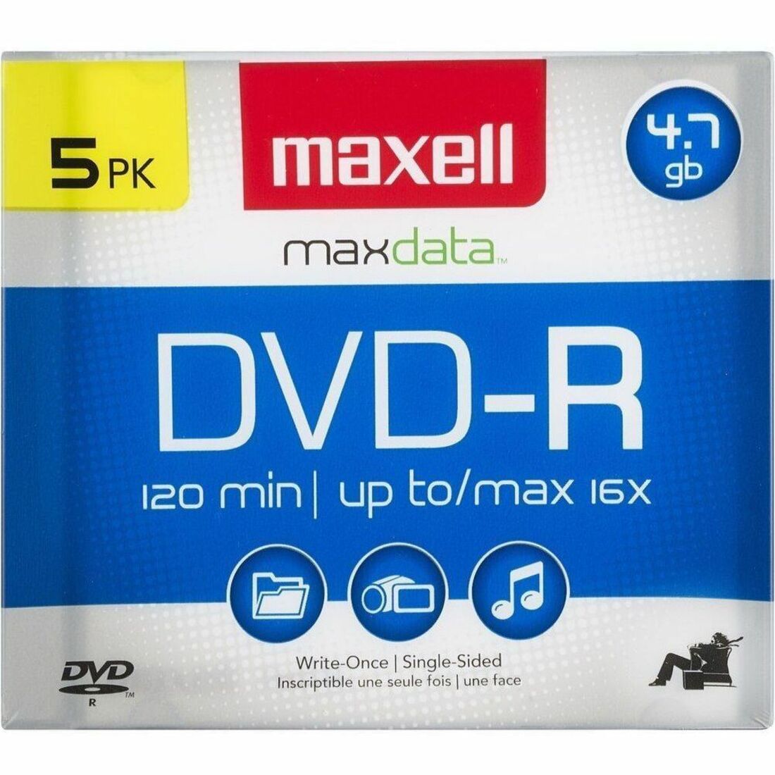 Maxell DVD Recordable Media - DVD-R - 16x - 4.70 GB - 5 / Pack - Gold