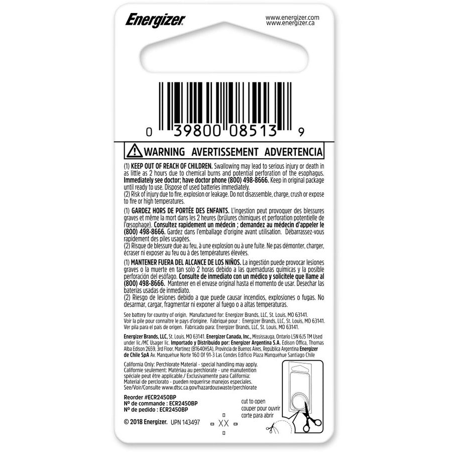 Energizer 2450 Lithium Coin Battery - ECR2450BP