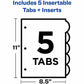 Avery&reg; Insertable Style Edge™ Plastic Dividers, 5 tabs, 1 set - 11200