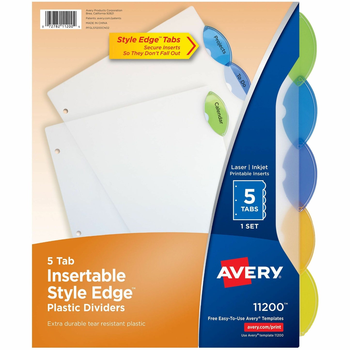 Avery&reg; Insertable Style Edge™ Plastic Dividers, 5 tabs, 1 set