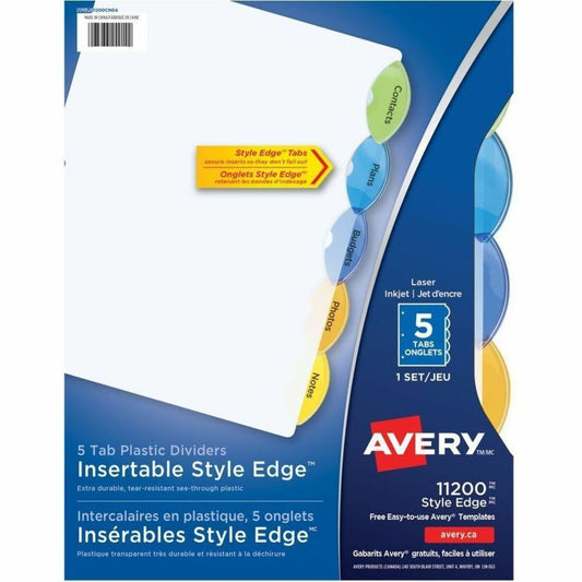 Avery Insertable Style Edge™Plastic Dividers for Laser and Inkjet Printers, 5 tabs