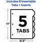 Avery&reg; Insertable Style Edge&trade; Plastic Dividers, 5 tabs, 1 set - 11200