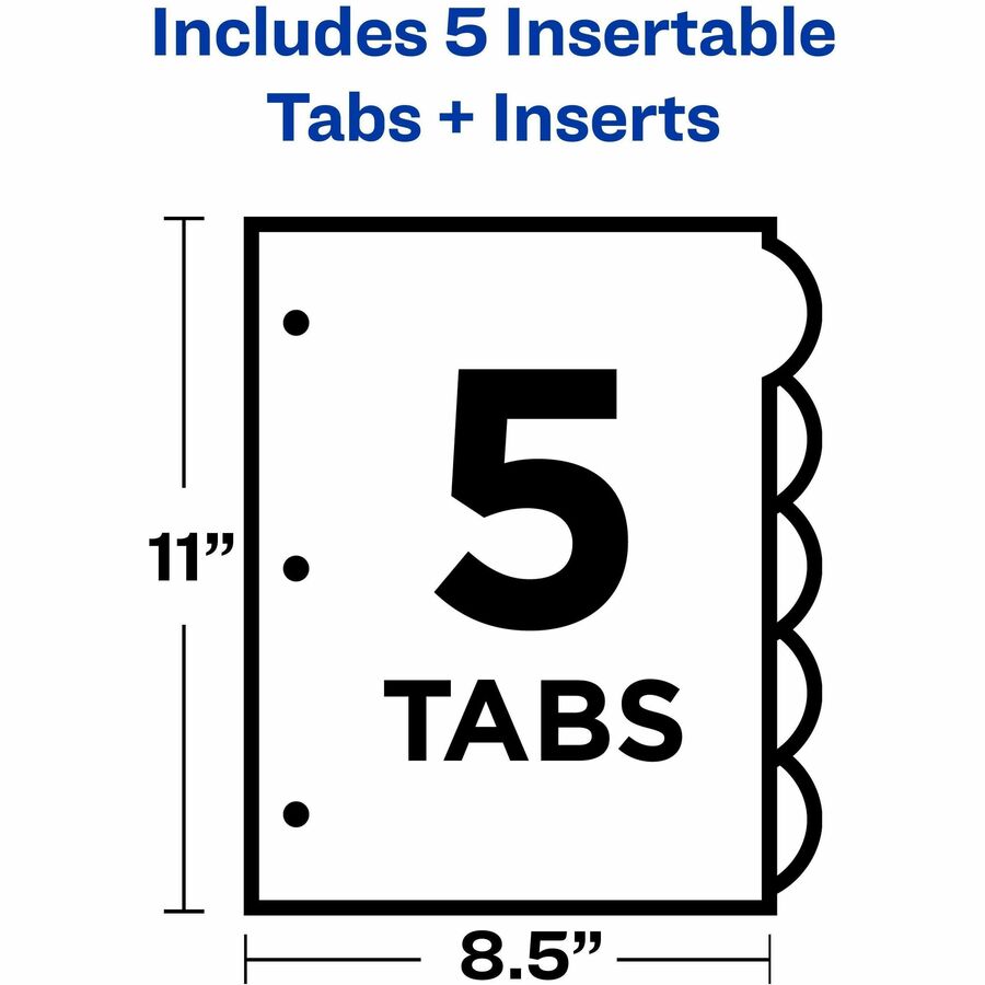 Avery&reg; Insertable Style Edge&trade; Plastic Dividers, 5 tabs, 1 set - 11200