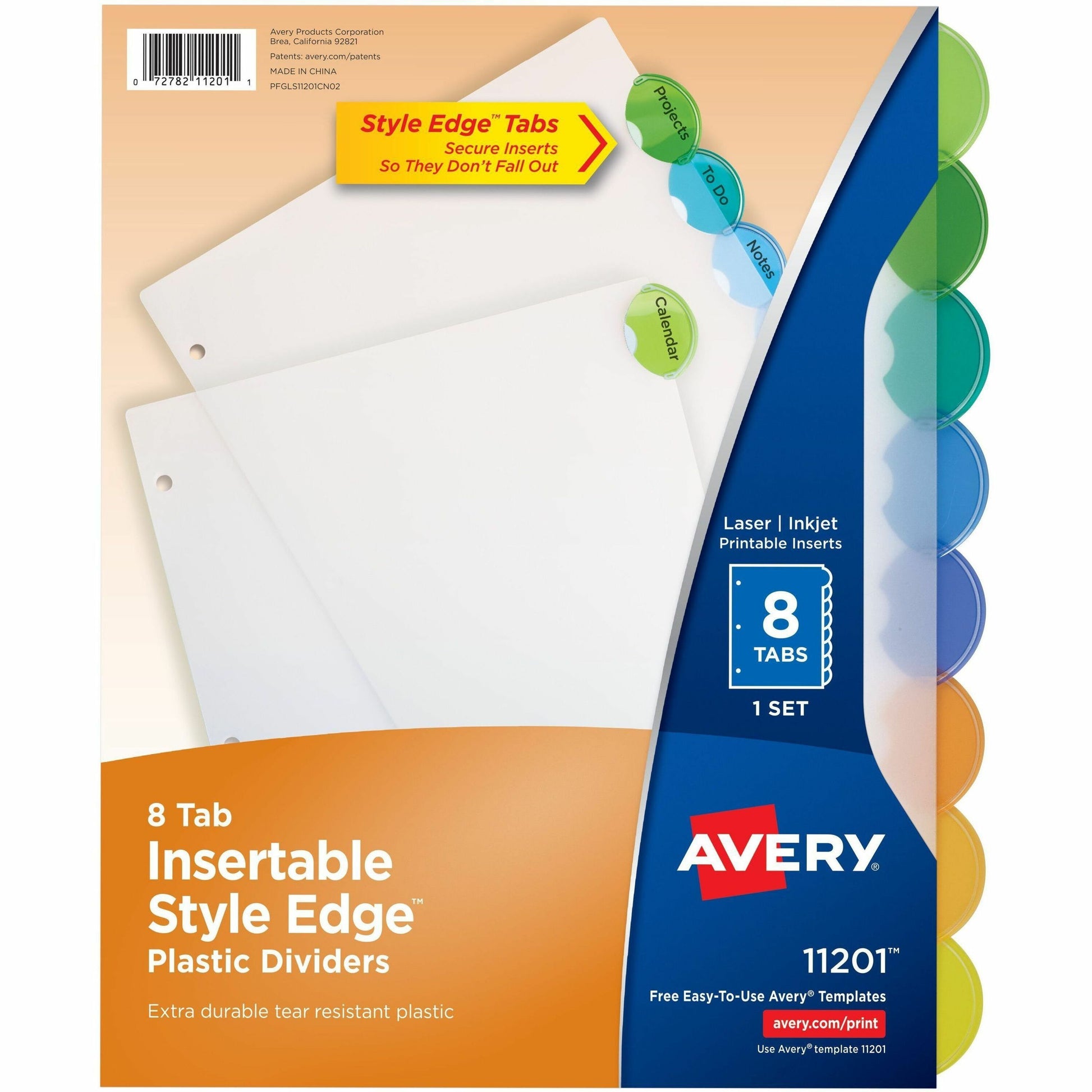 Avery&reg; Insertable Style Edge™ Plastic Dividers, 8 tabs, 1 set