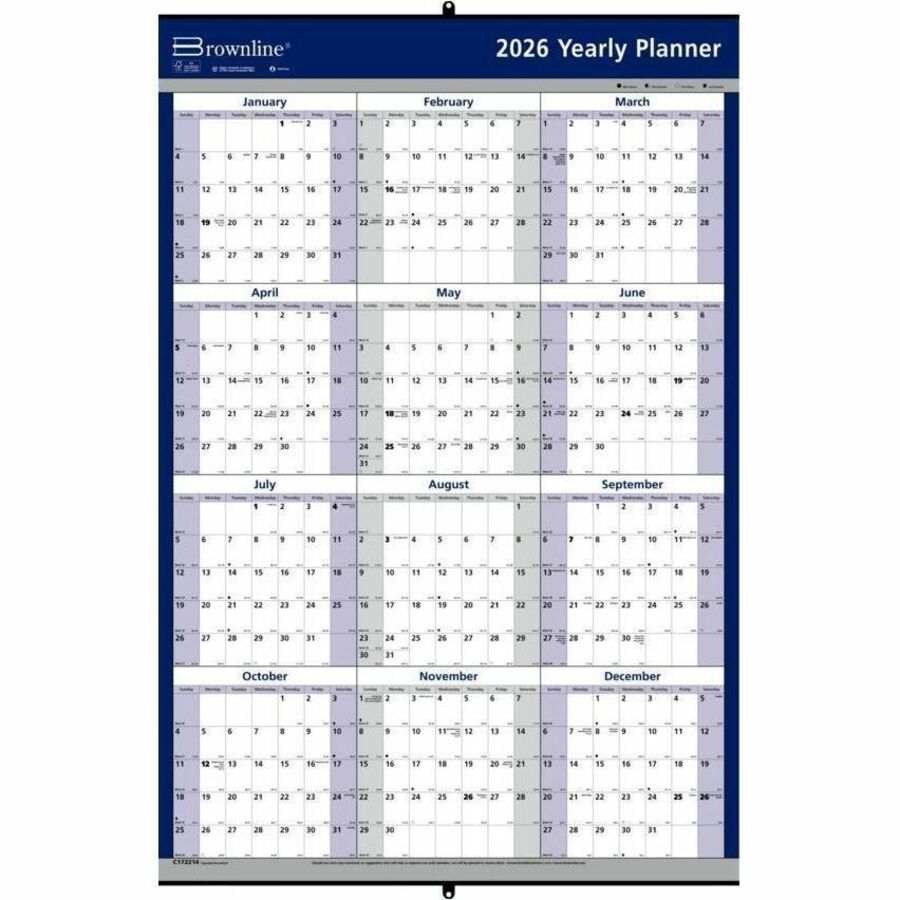 Brownline Reversable Yearly Wall Calendar, 24" x 36" , English - C172214